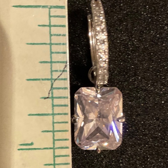 Simulated Diamond Square Dangle Drop Earrings Melinda Maria Silver Tone - Picture 4 of 4